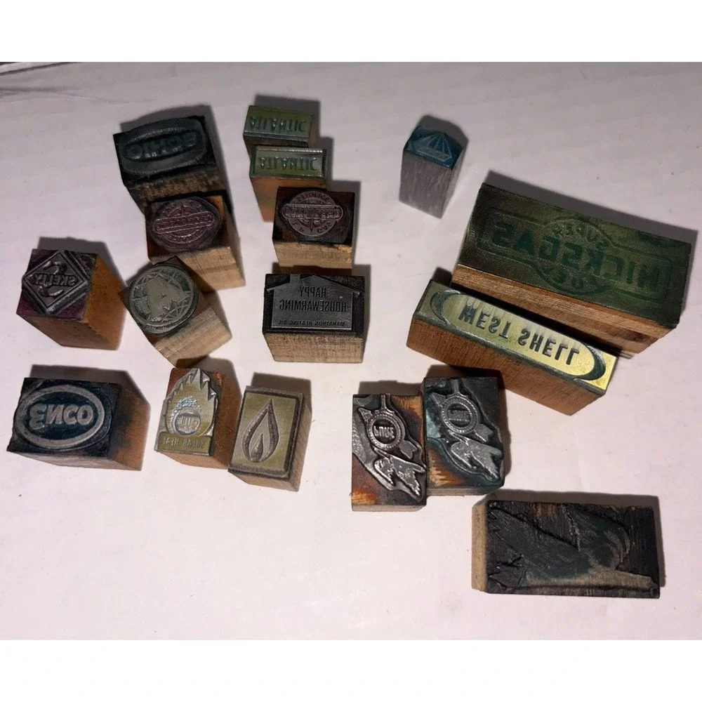 Vtg Lot Printing Letterpress Printer Block Automotive Oil Gas Station Logos Enco